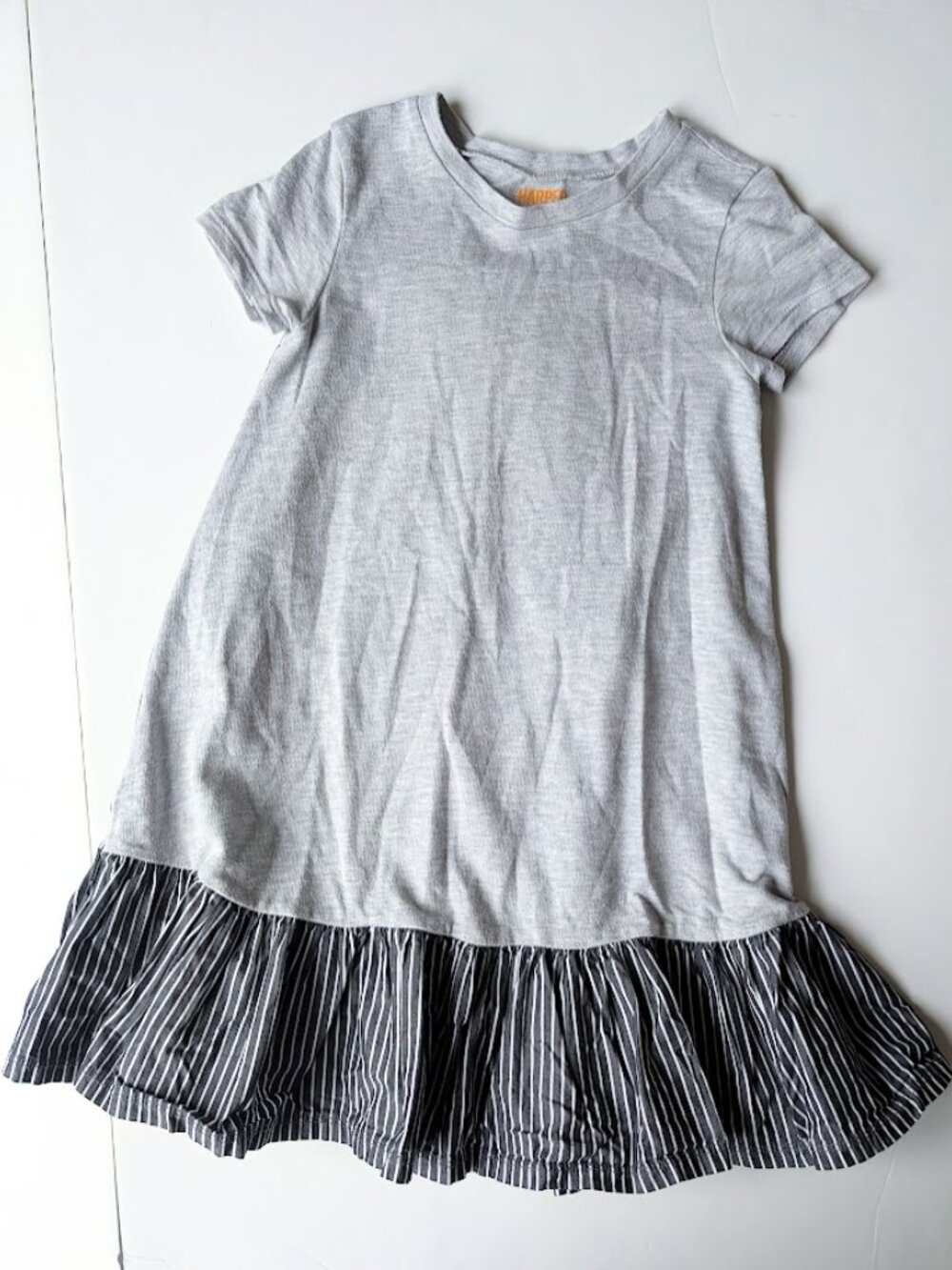 Harper Canyon Gray and Stripes Girls Ruffle Hem Dress Size:6